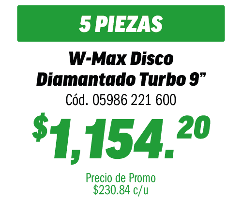 COMBO 5 WMAX DISCO DIAMANTADO TURBO 9"      