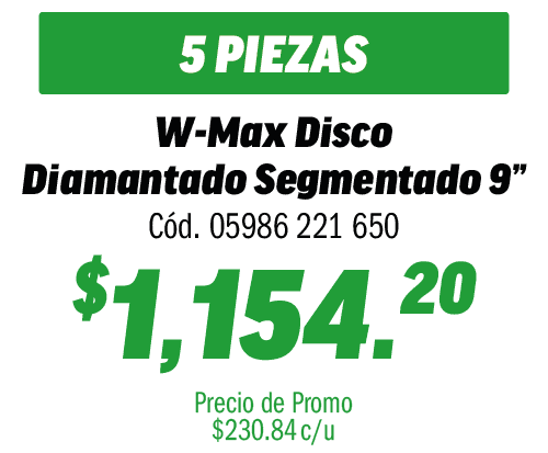 COMBO 5 WMAX DISCO DIAMANTADO SEGM 9"       